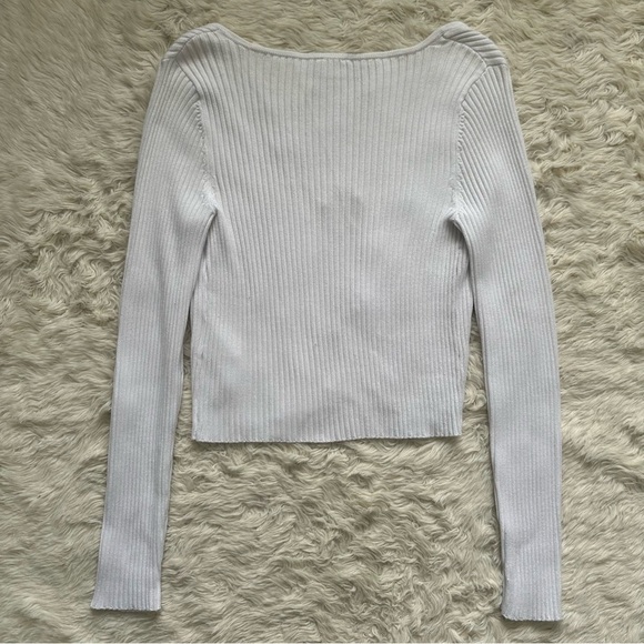 Abercrombie & Fitch Top Slim Bar Closure Open Cardigan Ribbed White XS NWT New - Picture 4 of 11